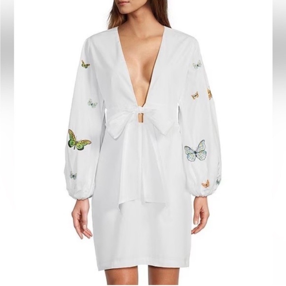 NEW Fanm Mon Larson Cotton Bishop sleeve plunge neck butterfly dress sz M
